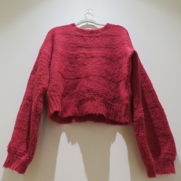 JOIE Blanche Crew Neck Alpaca Wool Blend Sweater in Fuchsia Red Quiet Luxury - Picture 8 of 14